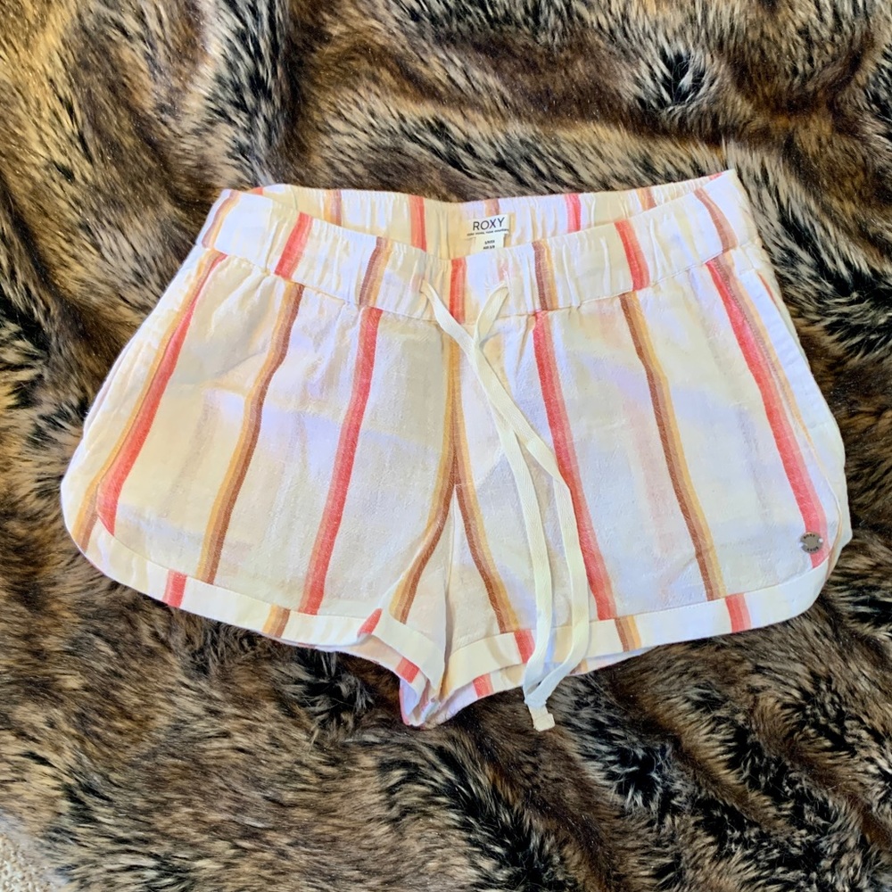 Roxy White Shorts with Pink and Tan Stripes